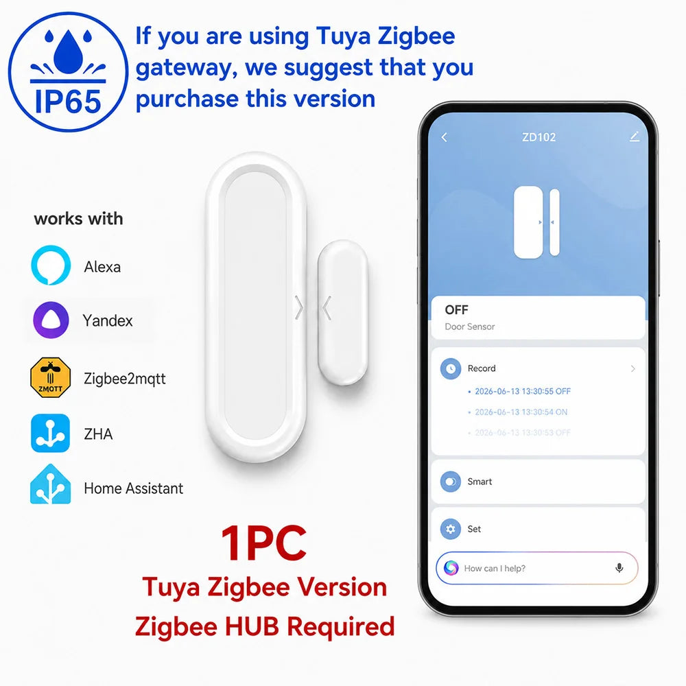 Zigbee 3.0 Door Window Sensor IP65 Waterproof & Non-Waterproof Versions Magnetic Contact Alarm Home Assistant Zigbee2MQTT