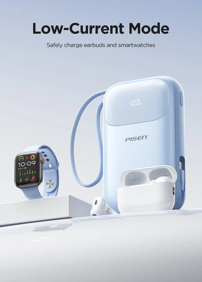 PISEN 45W Fast Charging Power Bank Built-in Dual USB-C Cable 10000mAh/ 20000mAh Mini Portable Powerbank For iPhone 17 Xiaomi