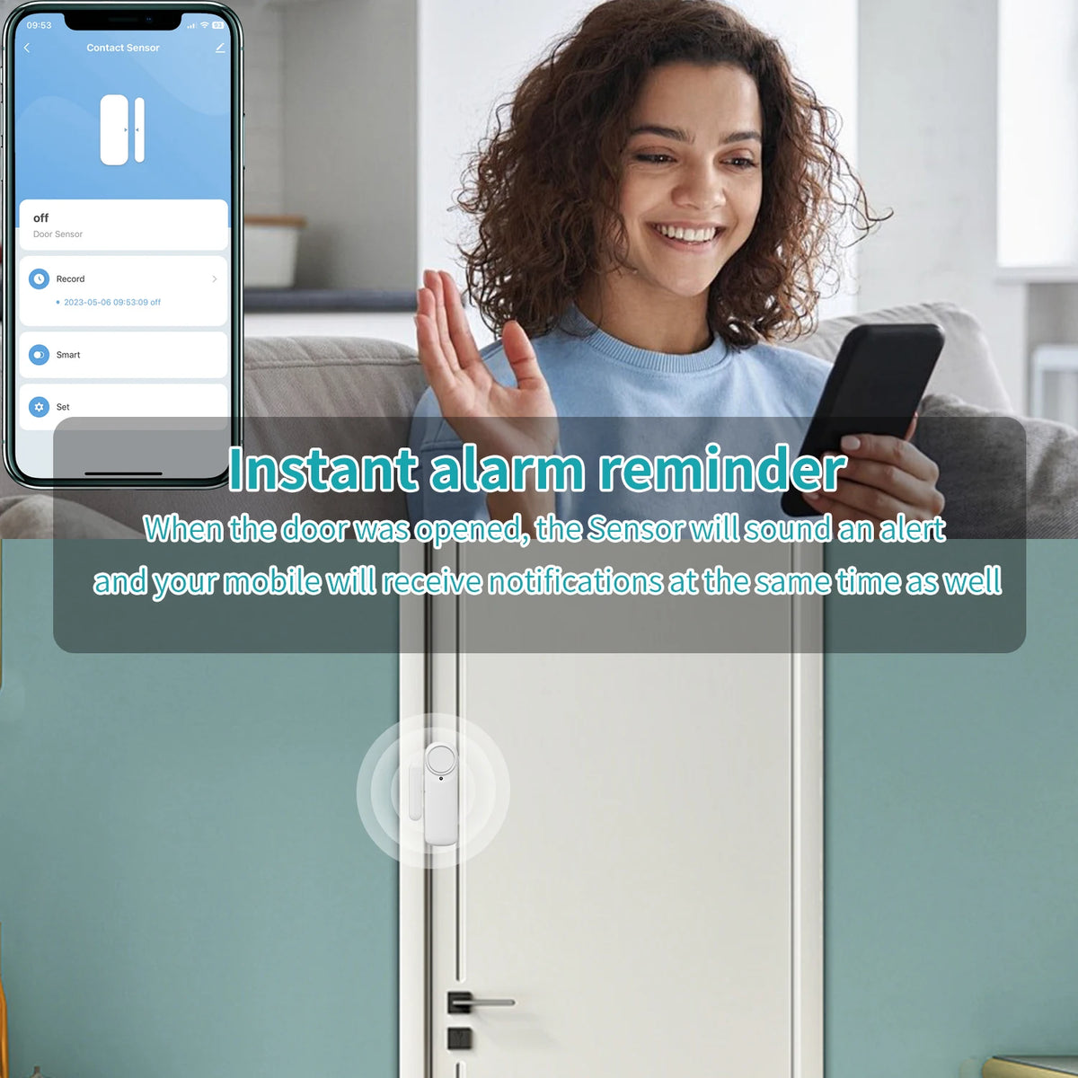 Tuya WiFi Bluetooth Door Window Sensor Alarm, Smart Home Security Contact Sensor Works with Alexa Google Assistant