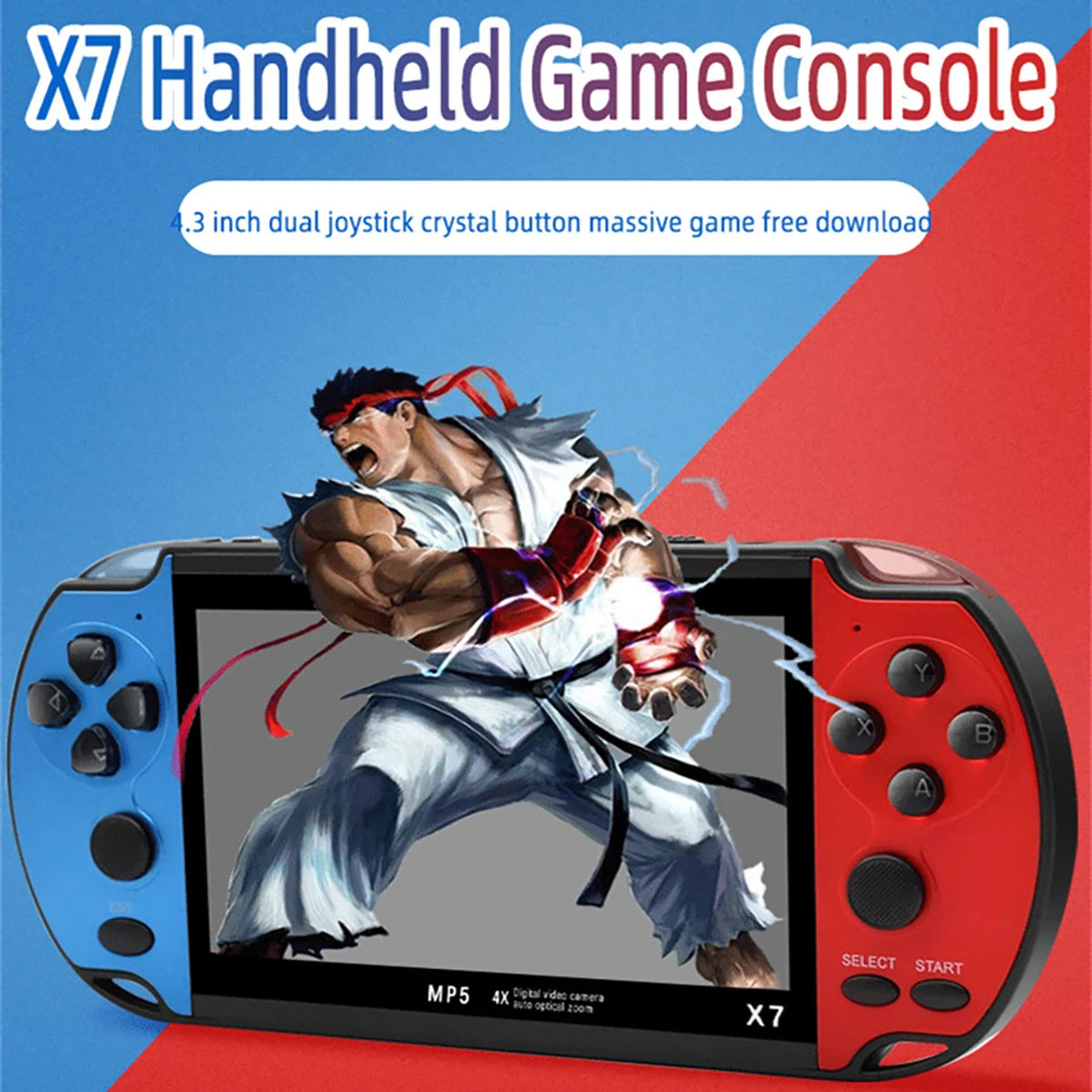 Retro X7 Handheld Game 4.3 Inch HD Large 8G Screen Classic Game Console Built-in 10000 Games Mini Handheld MP5 Video Game