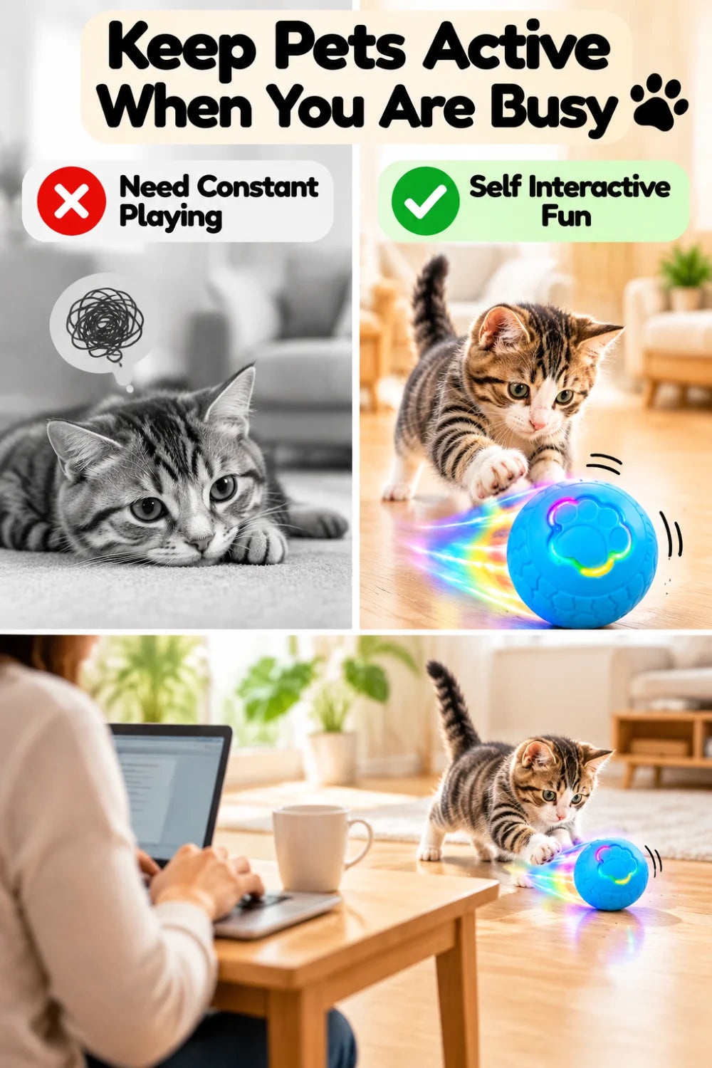 Interactive Smart Pet Toy Ball Motion Activated Hunting Toy Automatic Rolling Color Changing Self Entertainment Cat Small Dog