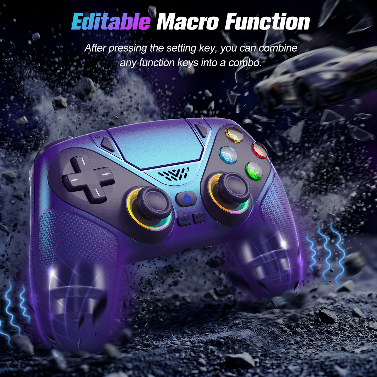 RGB Gamepad For Playstation 5/PS5 Pro/Slim/PC Wireless PS5 Controller 3D Game Joystick Dual Vibration Macro/Turbo Function