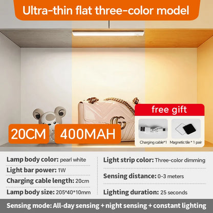 USB Rechargeable Motion Sensor LED Light, Black & White Available - Under Cabinet Lighting for Kitchen Home Indoor  LED Lighting