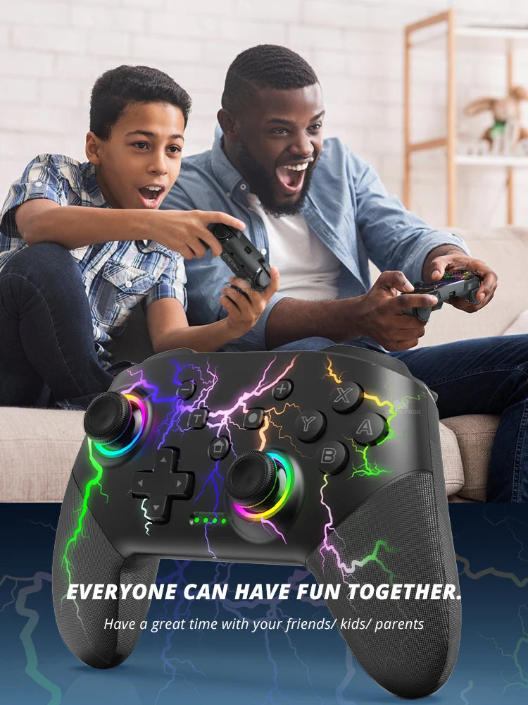 DATA FROG Wireless Controller For Switch OLED Console Pro Gamepad with Rechargeable Battery Programmable Turbo RGB Light