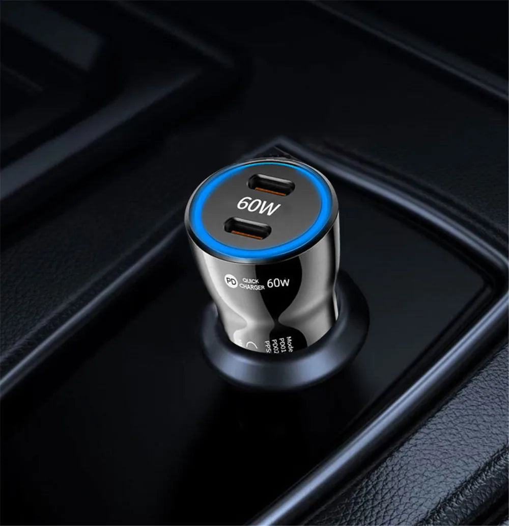 MZX 60W 48W 30W Duar Car Charger PD USB A Type C Smart Quick Charge 12V 24V Cigar Lighter Ultra QC 3.0 Charging for Cell Phone