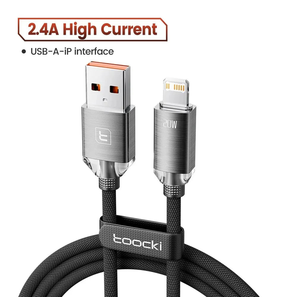 Toocki USB Cable for iPhone 14 13 12 Pro Max 2.4A Fast Charging Lightning Cable Data Wire for iPhone 8 7 6 5 Plus AirPods