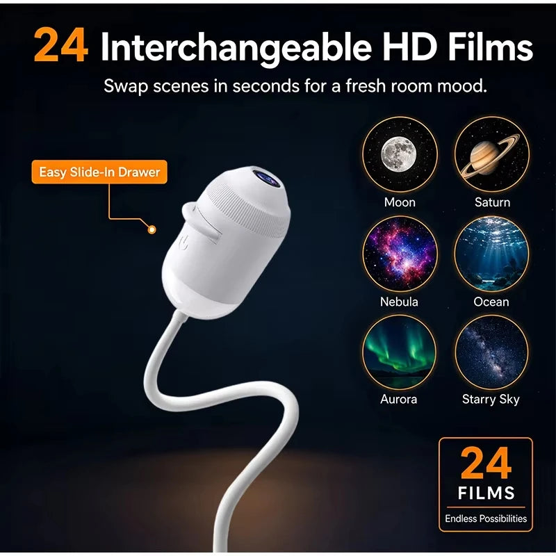 2027 Upgraded Hd Smart Dynamic 5d Holographic Night Light Projector, Plug and Play Hd Star Projector, 360° Adjustable Hd Galaxy