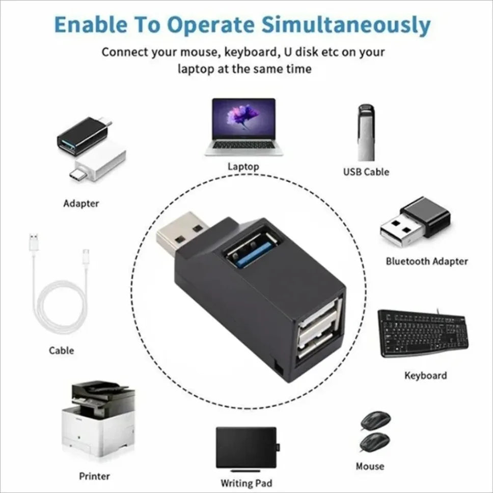 USB 3.0 Hub Adapter 3-Port High Speed Extender - Multi-Function Splitter  Adapter for PC/Laptop/Mouse with USB 2.0 Compatibility