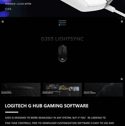 Logitech G203 Prodigy Wired Gaming Mouse 8000 DPI RGB Lighting 6 Buttons On-Board Memory 2.1m Cable Windows ChromeOS