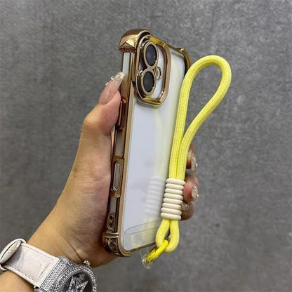 For Vivo S50 S30 Pro mini Y500 Pro Y50 Y31 2025 Y300 GT Y21D VivoY500 Plating Frame Casing With Strap Rope Shockproof Back Cover