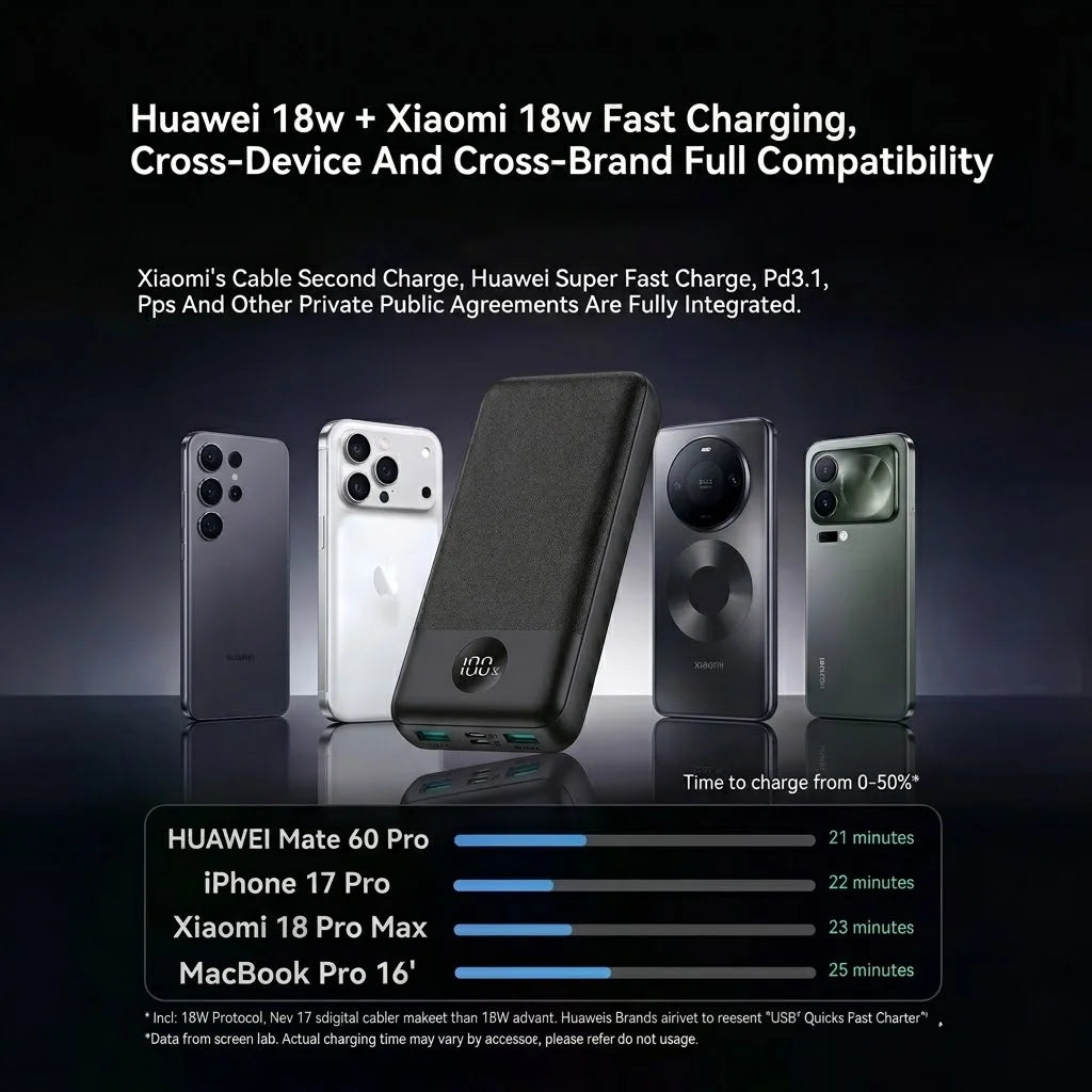 PD Charging 20000mAh Power Bank Portable Charger 3 Ports USB C External Battery Pack High Capacity Travel Backup Power For iPhone 16 15 14 13 Pro Max Plus iPad Mac Samsung Galaxy S25 S24 Ultra Pixel