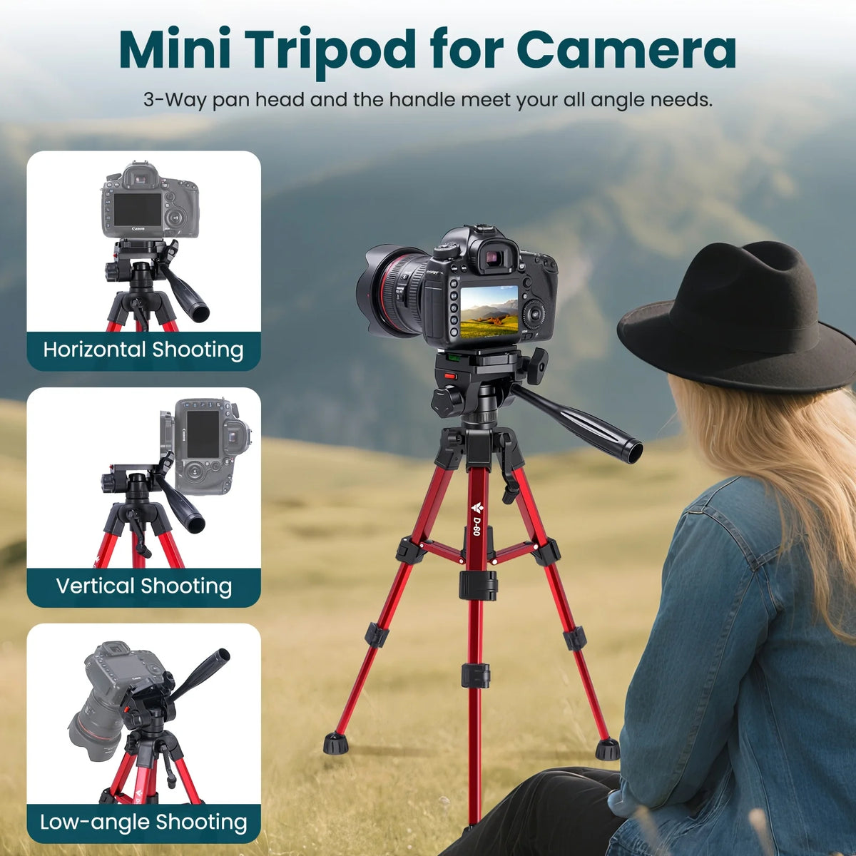 24.8 Inch Lightweight Tripod for Smartphone 360 Rotation Live Broadcast Vlogging and Micro Single Camera Photography
