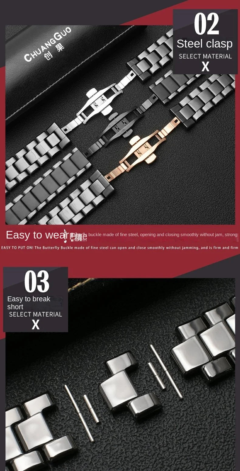 High quality Ceramic case watchband for Armani watch AR1451 AR1452 AR1400 AR1410 AR1421 AR1440 Men's black strap accessories