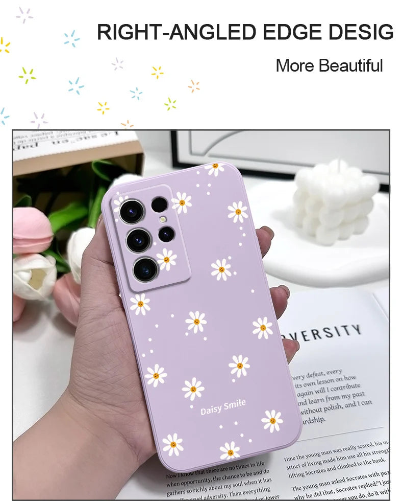 Smiling Daisy Phone Case For Samsung Galaxy S25 S24 S23 S22 S21 S20 S10 S10E Ultra Plus FE Note 20 Ultra Plus Cover
