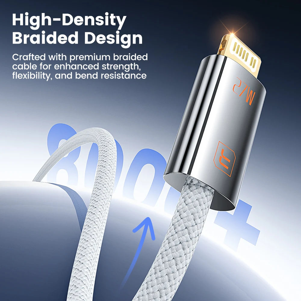 Toocki 27W USB C to Lightning Fast Charging Cable for iPhone 14 13 12 Pro Max Xs 2.4A USB A to iP Zinc Alloy Data Cable for iPad