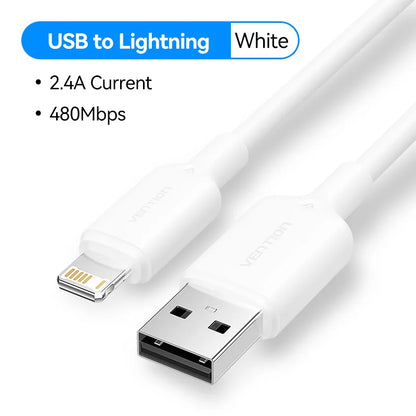 Vention Lightning Cable 2.4A for iPhone 14 13 12 11 8 Pro Max 2.4A USB A to Lightning Fast Charge Cord for iPad Phone Data Cable