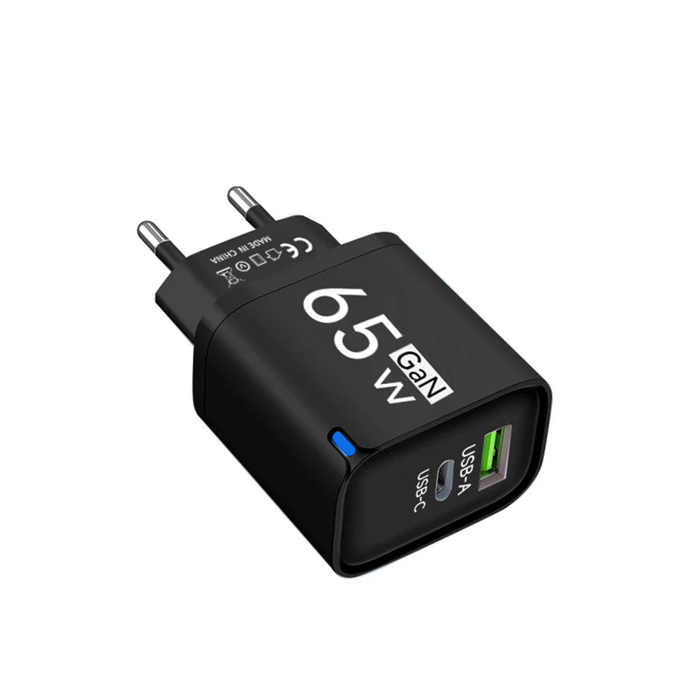 GaN 65W USB Type C Fast Charger 2 in 1 Portable Phone Wall Charger Quick Charge EU US UK Plug For iPhone Samsung Xiaomi Huawei
