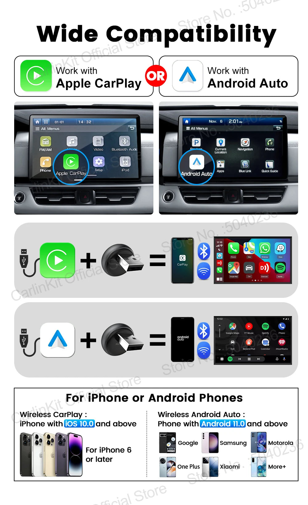 2026 CarlinKit 5.0 Mini Ultra 3 CarPlay Android Auto Wireless Adapter 2.4G&5.8GHz WiFi BLE OTA Upgrade For OEM Car Plug and Play