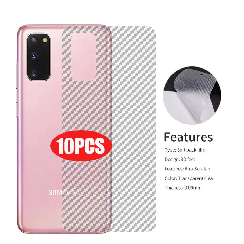 10PCS Back Carbon Fiber Film For Samsung Galaxy S22 S21 S23 S24 S25 S26 Protective Back Cover For Samsung A14 A34 A54