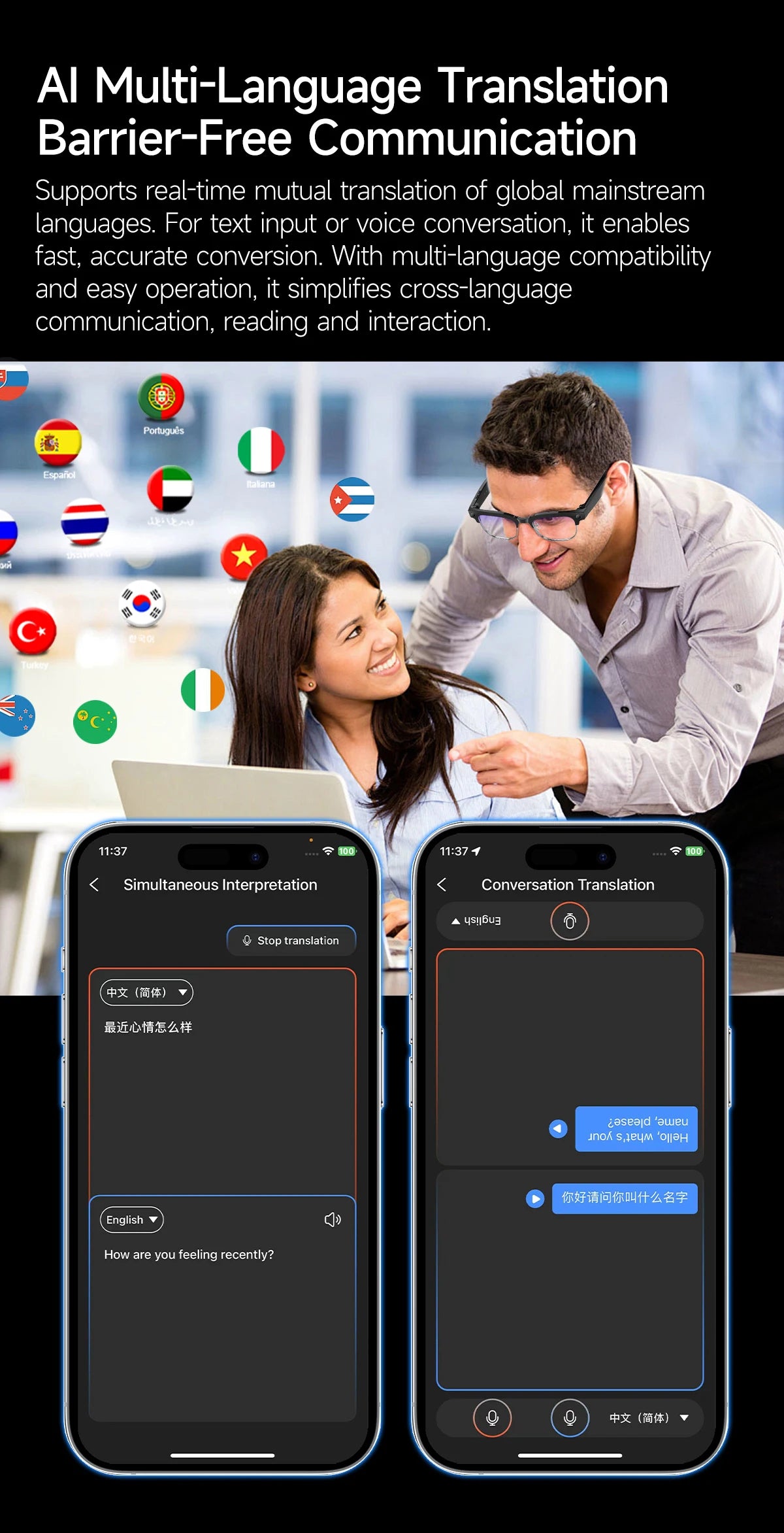 2026 New HD 800W Pixel Smart Glasses with Camera 1080P Video Recording WIFI ChatGPT Translation Music Call Earphones Sunglasses