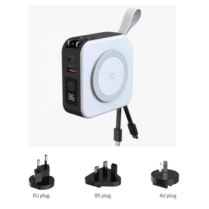 Magnetic Wireless Charging Bank 10000mAh PD22.5W Built-in Cable Plug 3in1 Fast Charging Portable Power Bank for iPhone 17 16 15