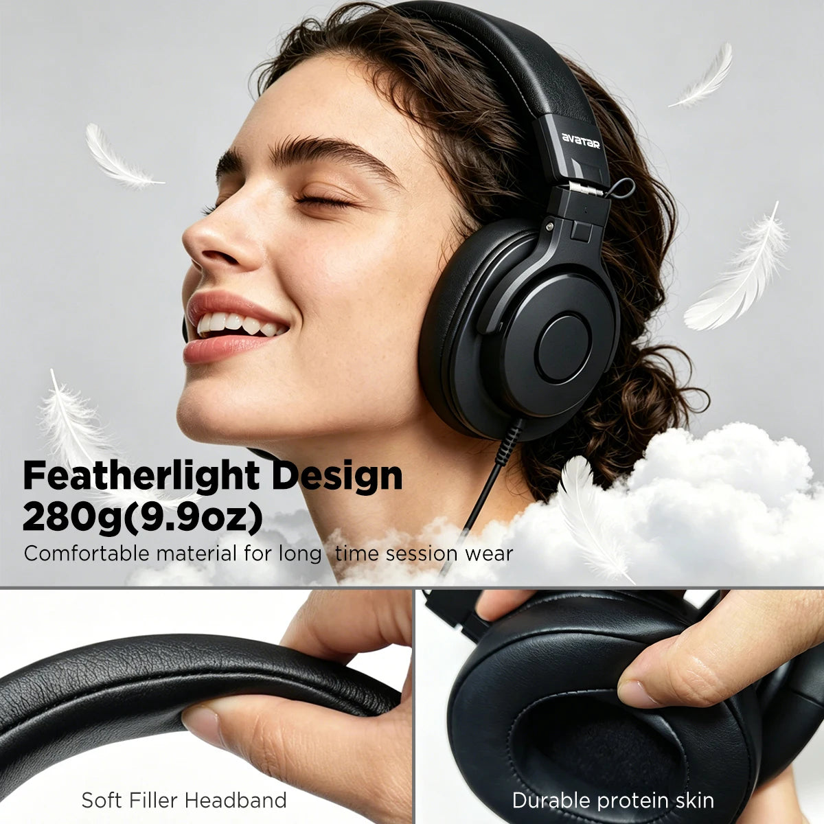DMH10 Over-Ear Studio Monitor Headphones, Electric Drum Stereo Headphone for Drummers, with Deep Bass, Noise Isolation, 3m Cable