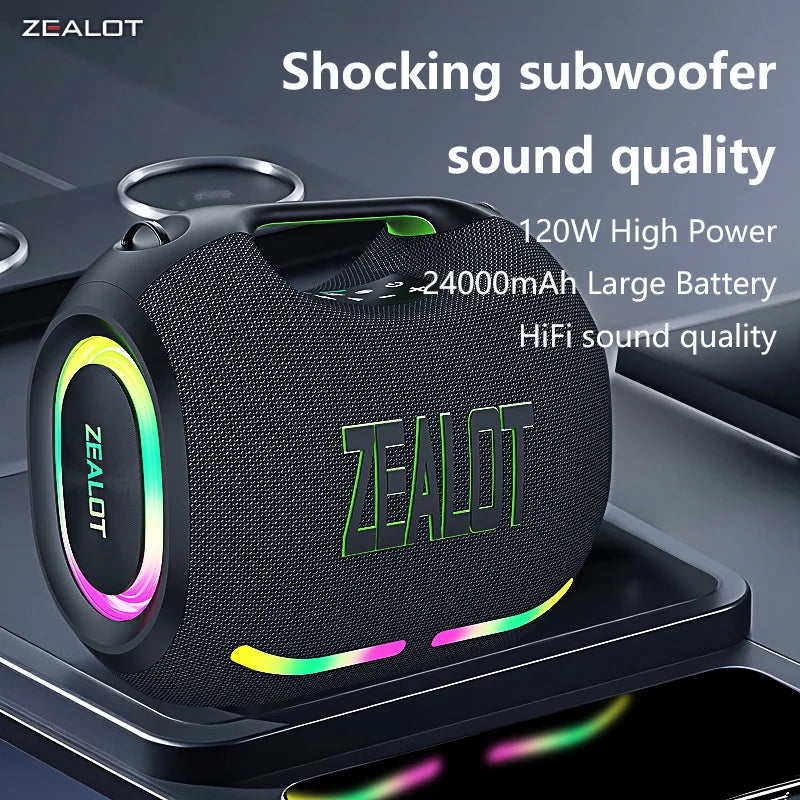 ZEALOT-ZE01 Wireless Bluetooth Speaker 120W TWS Subwoofer Bluetooth Speaker High Volume Waterproof Portable Power Bank HIFI Sound Quality Good-Looking Blue Speaker Long Battery Life