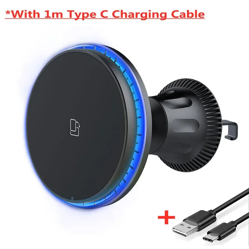 LED/RGB Magnetic Car Wireless Charger For iPhone 12 13 14 15 Pro Max Macsafe Car Phone Holder Stand Mount Fast Charging Station