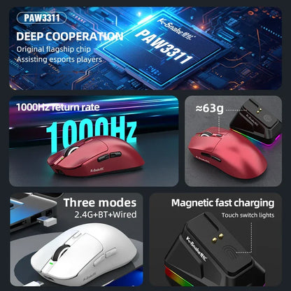 X11PRO Wireless Gaming Mouse, Tri-Mode Bluetooth+2.4G+wired,65g Lightweight, PAW3311 Sensor, 12000 DPI