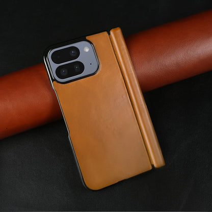 Luxury Genuine Leather Case for Google Pixel 11 Pro Fold 10Pro Fold Oil Wax Central Axis Pattern Phone Back Cases Without Front
