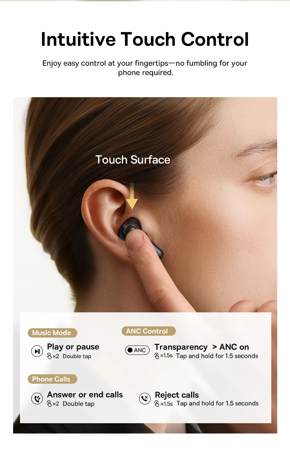 Baseus Bowie MS1 -55dB Adaptive ANC Earbuds Semi-In-Ear Wireless Bluetooth 6.0 Earphones Stable Fit Ear Hi-Res Audio Headphone