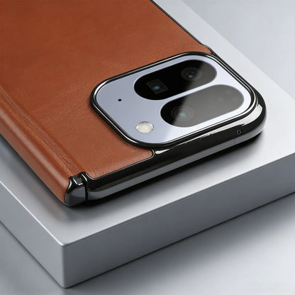 Luxury Genuine Leather Case for Google Pixel 11 Pro Fold 10Pro Fold Oil Wax Central Axis Pattern Phone Back Cases Without Front