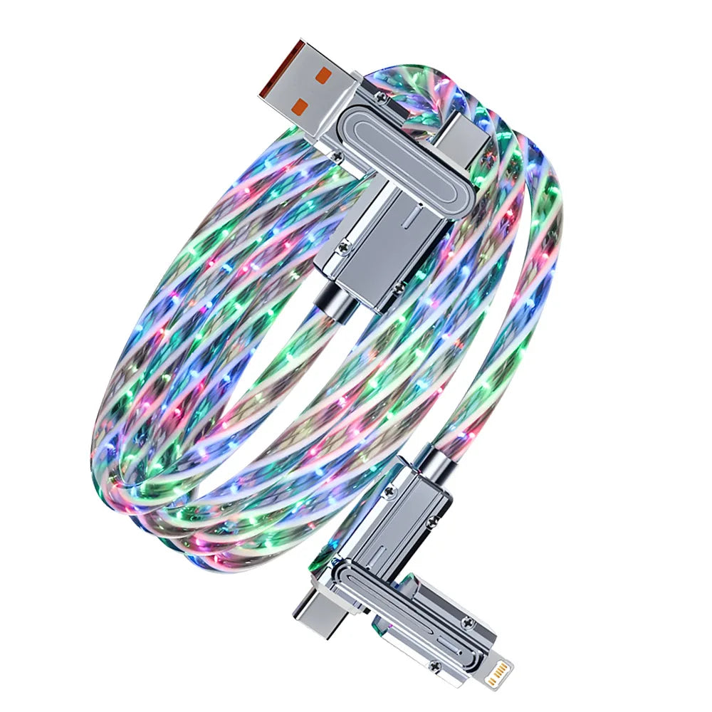 Phone Cable 240W LED Luminous USB Cable 4 in 1 Fast Charging Data Cable for iPhone 14 Pro Max Charger Cables