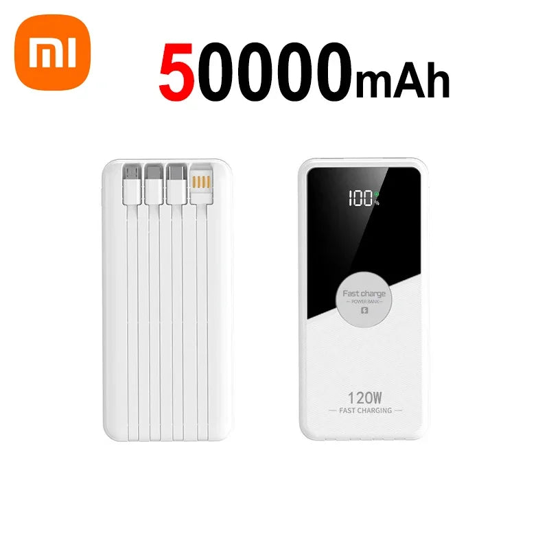 PowerBank 200000mAh Large Capacity with 4 Cables Fast Charging Portable Battery Charger for IPhone16 15 14 Samsung Xiaomi