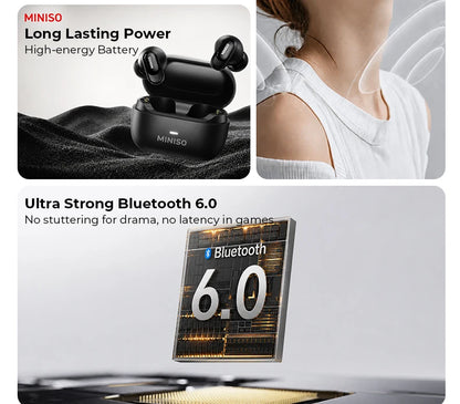 MINISO MS130 Wireless Bluetooth Earphones ENC Soft Wireless Headphones Sport Low Latency Comfort In-Ear Earbuds Macaron Travel