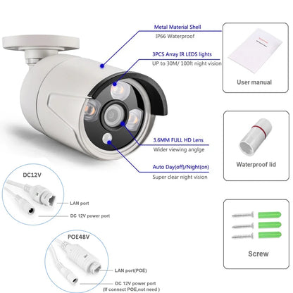 AZISHN 2.8mm Wide Angle 8MP 4K IP Camera Outdoor Face Detect Audio H.265 Bullet CCTV Home 5MP 4MP POE Human AI Security Camera