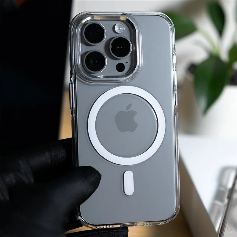 Transparent Wireless Charging for Magsafe Case for iPhone 18Pro 17 16 17Pro Max Alloy Lens Clear Shockproof Hard Armor Cover