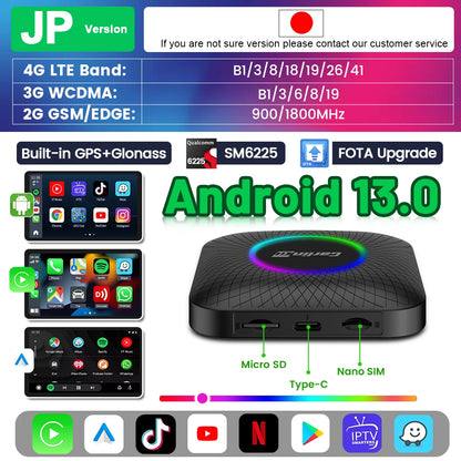 Carlinkit Ai Box Android 13 Led Wireless Android Auto & CarPlay Smart Tv Box QCM6225 Support Youtube Netflix Car Accessories