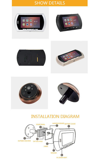 4.5 Inch Smart Digital Door Viewer Camera Door Eye Video Record Peephole Viewers IR Night Vision PIR Motion No Disturb Doorbell