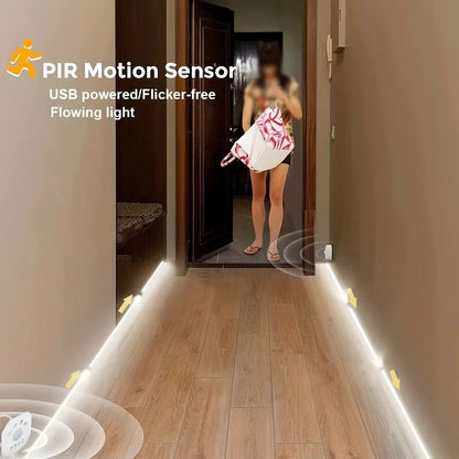 Human Motion Sensor Cob Light Strip, Flowing Motion Sensor Led Light Strip, Usb-Powered Flexible Light Strip, Wall-Mounted Design, Sensor-Activated Lighting, Lights up When People Approach, Turns Off When People Leave, Flowin