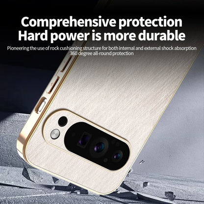 Plating Gold Silk Skin Phone Case for Google Pixel 9 8 7 6 10 Pro XL 8A 7A 6A All Around Protect Shell Leather Shockproof Cover