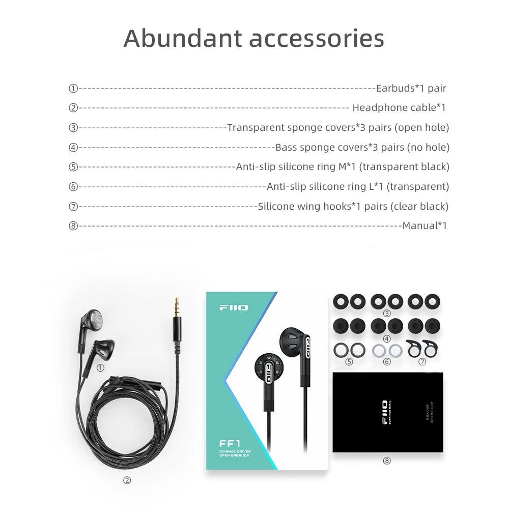 FiiO FF1 3.5mm HIFI Music Wired Bass Earbud 14.2mm Dynamic HD Microphone Earphone for Gaming Meeting Video