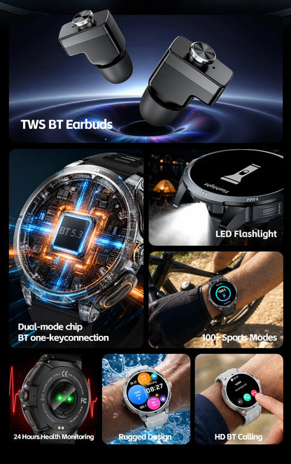 TWS 2-in-1 Smart Watch with Headphones Sports Play Music Bluetooth Headset Call Men Health Monitor NFC Women Smartwatch Earbuds