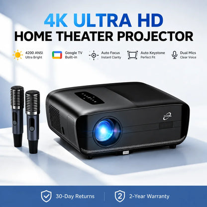 New 4200ANSI 1000D Google TV Projector 4K Supported Netflix Certified Auto Focus Home Theater HiFi Stereo with Dual Mic 2026