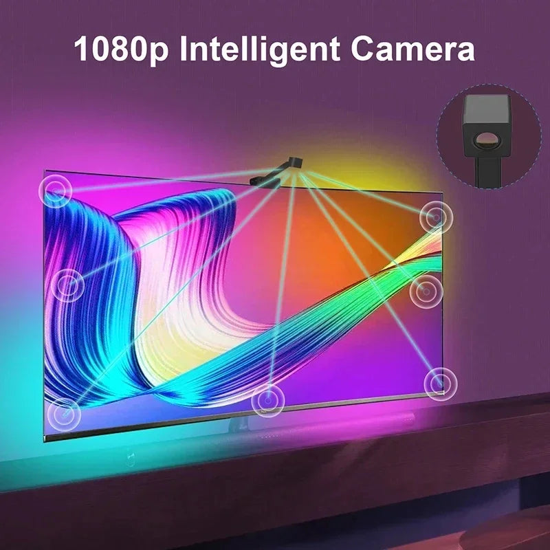 Ambilight For Immersion Tv Backlight Sync To Screen 3.8M 5M 5V Usb Rgbic Strip Led With Camera Synchronized Tv Light Kit