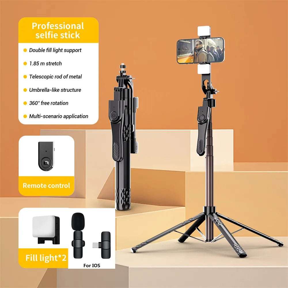 FANGTUOSI Long 185cm 360 Rotation Stabilizer, Selfie Stick Tripod for Smartphone Camera With Bluetooth Shutter for Live Video