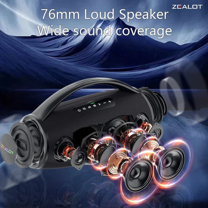ZEALOT S97 80W Portable Bluetooth Speaker High Volume Waterproof 16000mAh Wireless TWS Subwoofer Suporrt USB/TF/AUX RGB Light.