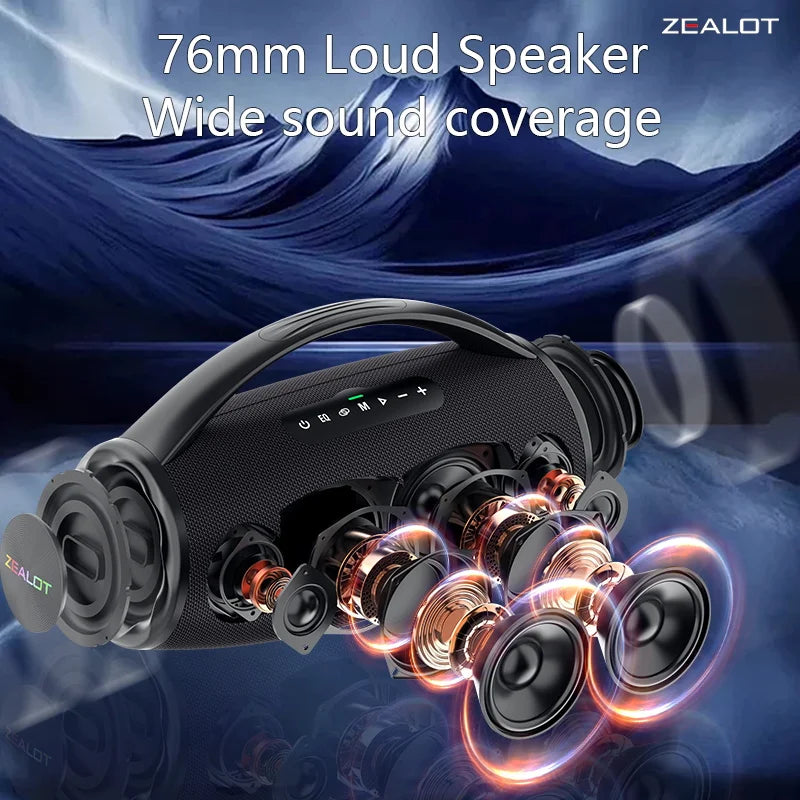ZEALOT S97 80W Portable Bluetooth Speaker High Volume Waterproof 16000mAh Wireless TWS Subwoofer Suporrt USB/TF/AUX RGB Light.
