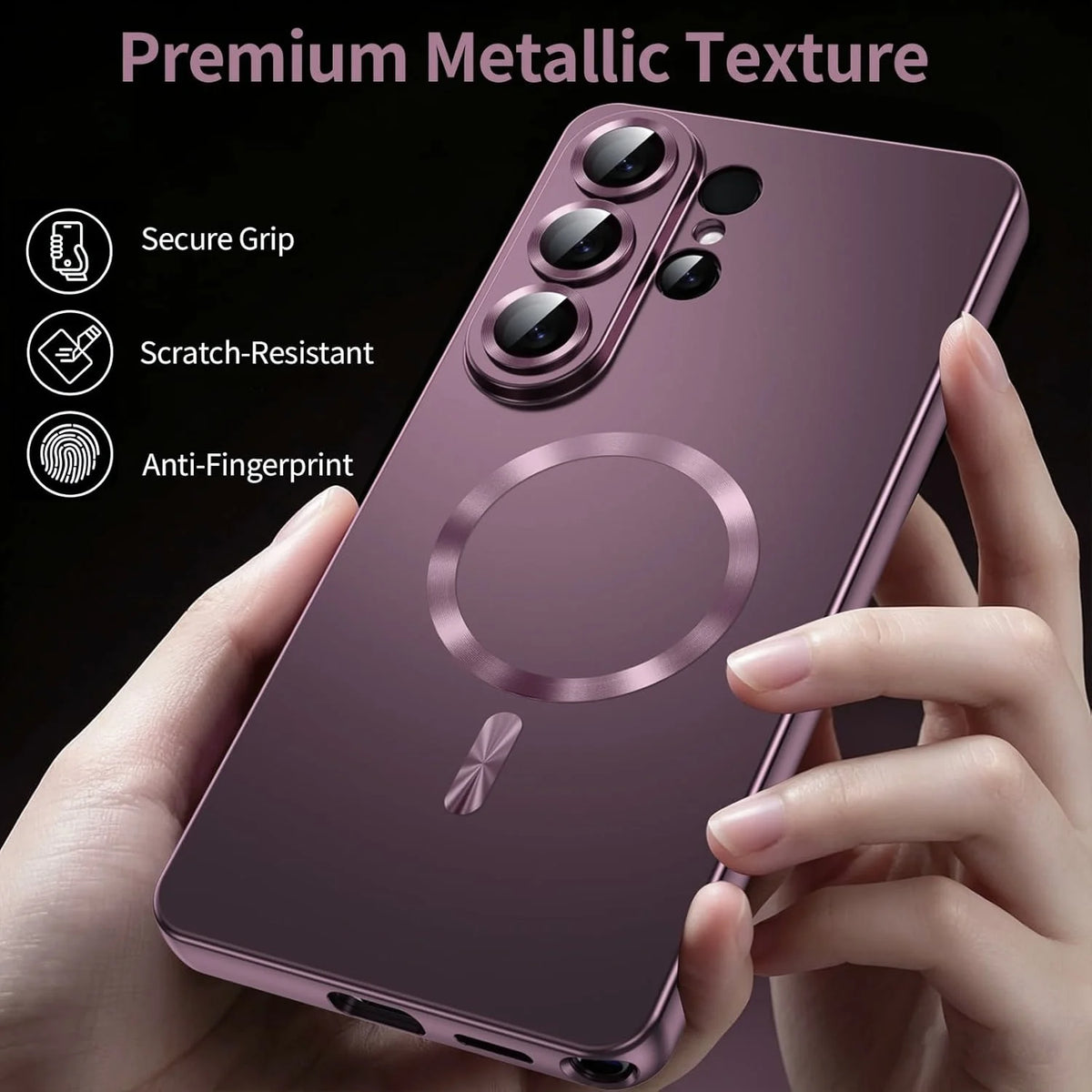 Magnetic for Samsung Galaxy S26 Ultra/S26+/S26 Phone Case with Screen & Camera Protector,Metallic Glossy Luxury Shockproof Slimi