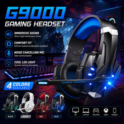 Gaming Headset Wired Headphones with Microphone Over Ear Stereo Bass LED Light Gamer Earphones for PC PS4 PS5 Xbox G9000